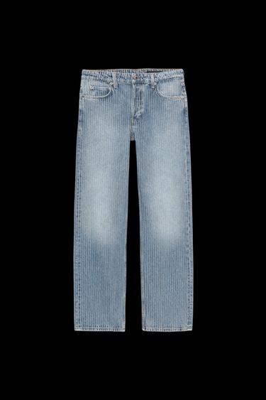 JEANS ZW COLLECTION STRAIGHT STRIPED MID-WAIST - Blue by Zara