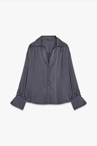 Zara SATIN EFFECT SHIRT - Dark gray
