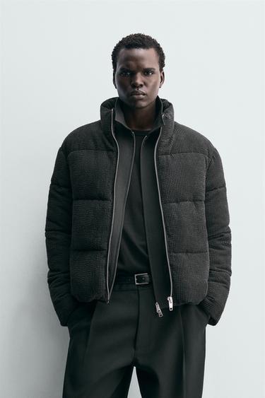 コーデュロイパフジャケットブラックZaraのコーデュロイパフジャケット - ブラック 