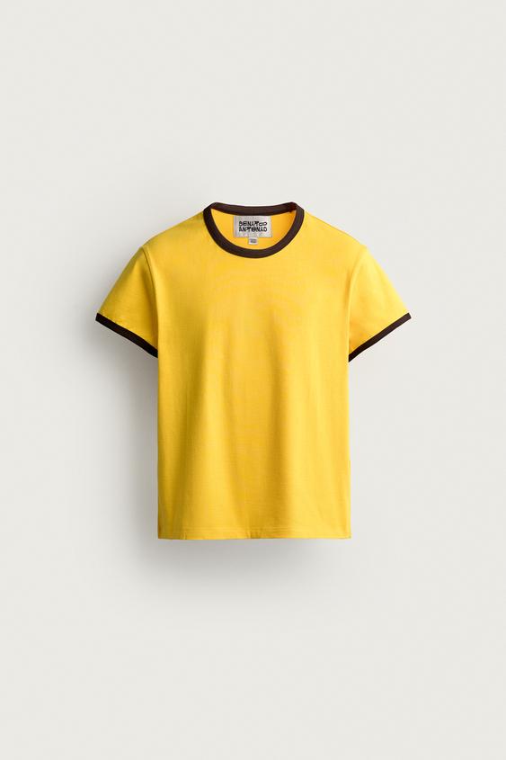 SLIM CROPPED RIB CONTRAST T-SHIRT - Yellow by Zara - Image 0