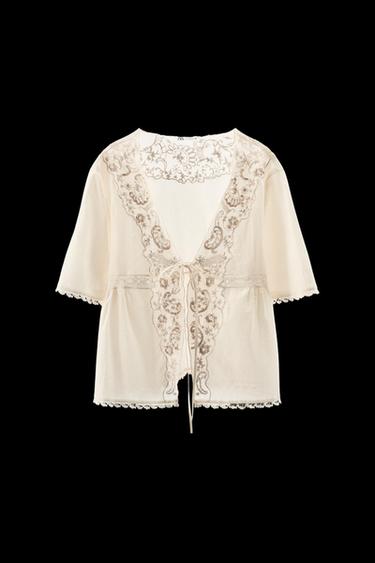 Zara LIMITED EDITION EMBROIDERED BEADED TOP - Oyster-white - Image 0