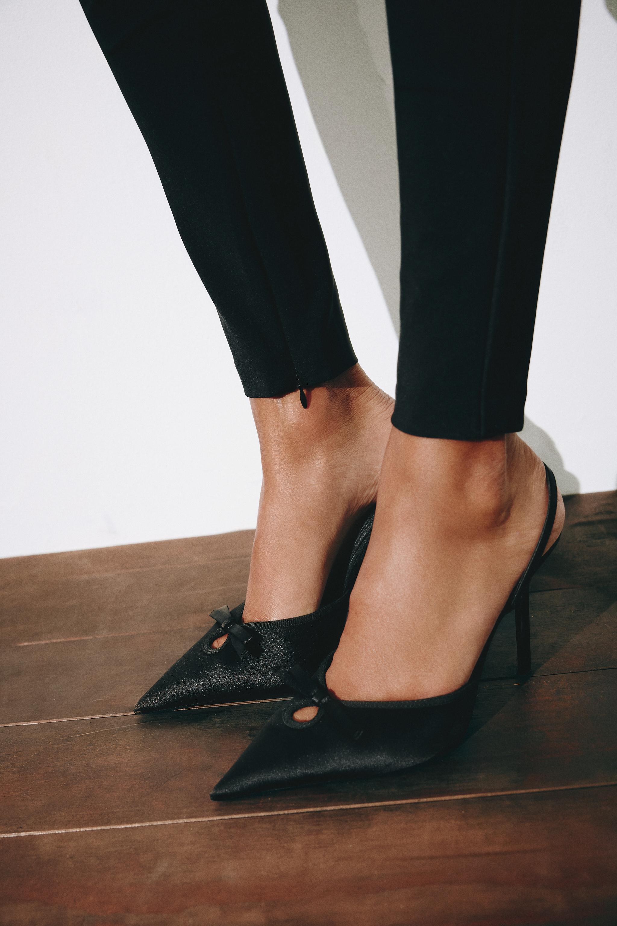 SATIN EFFECT BOW SLINGBACK HEELS