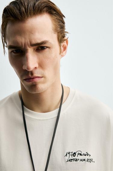 EMBROIDERED SLOGAN T-SHIRT - White by Zara - Image 4