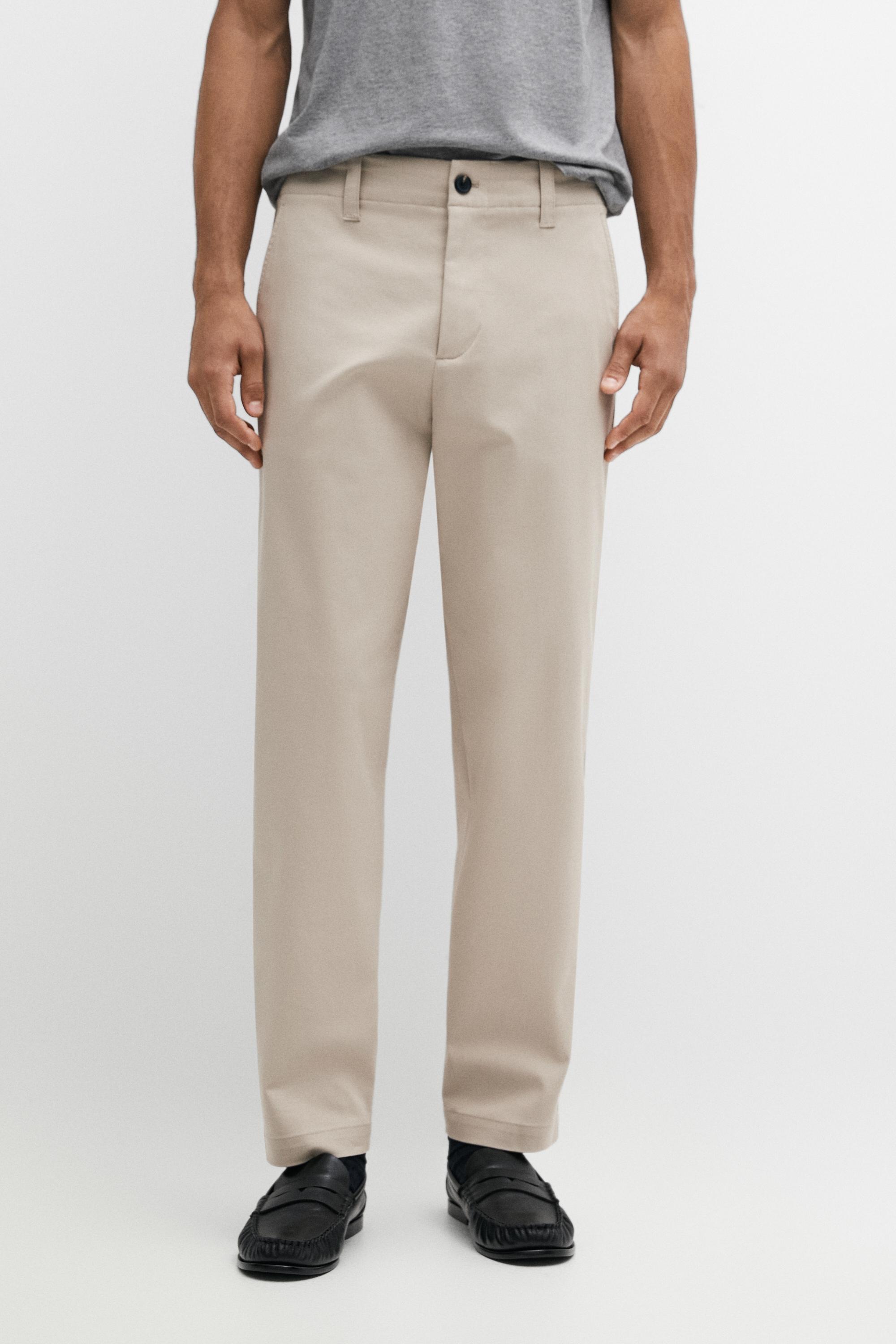 Cotton blend pants with waist detail — Beige