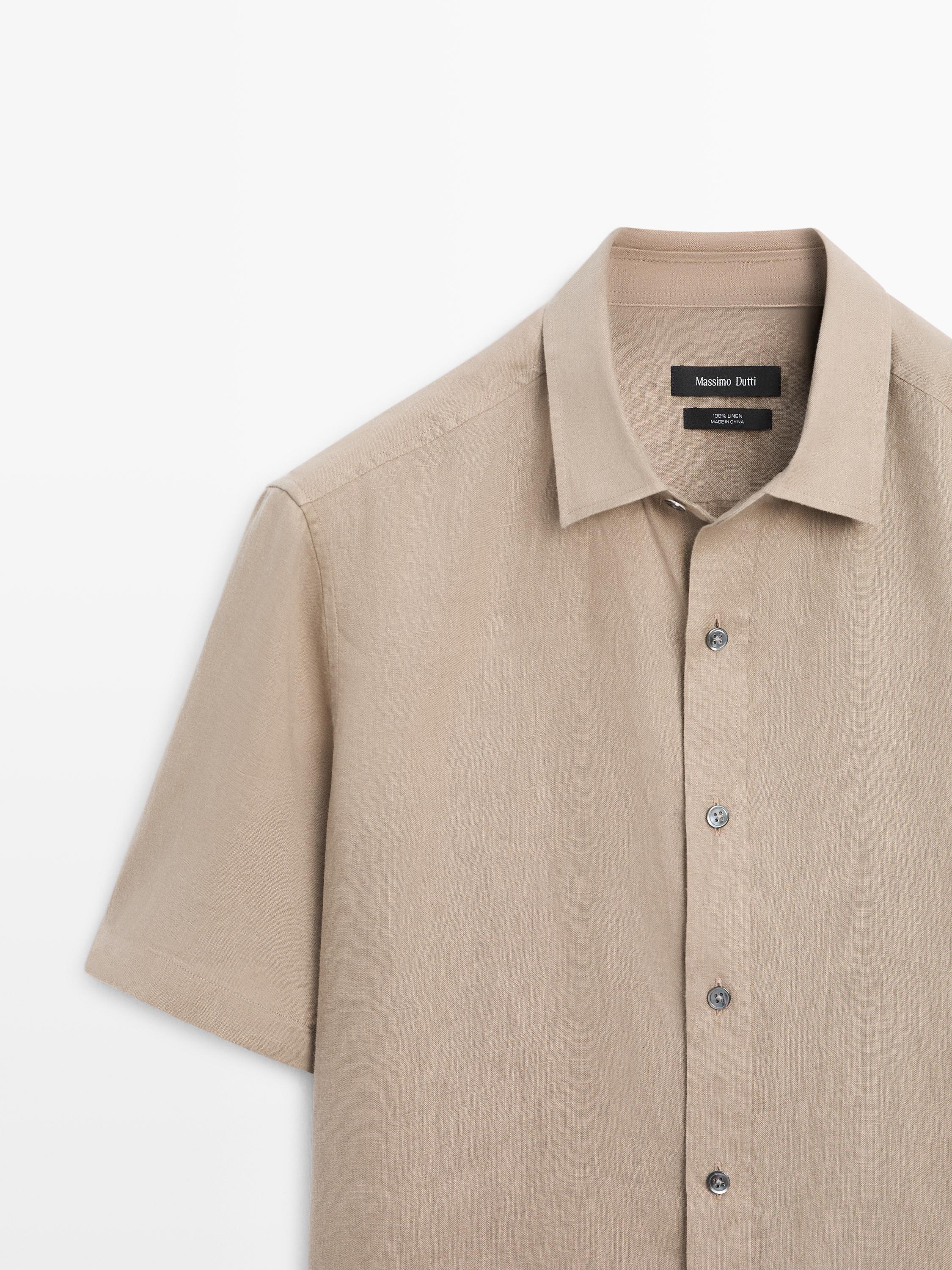 Regular fit short sleeve linen shirt