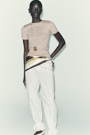 Zara MINIMAL SHORT SLEEVE T-SHIRT - Beige marl