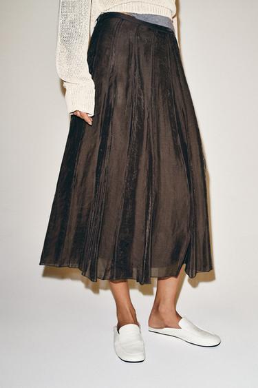 ZW COLLECTION FLOWING COMBINED SKIRT - Brown by Zara