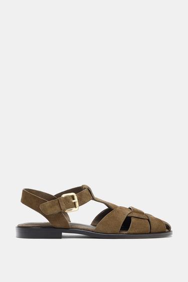 SPLIT SUEDE CAGE SANDALS - Taupe Grey by Zara