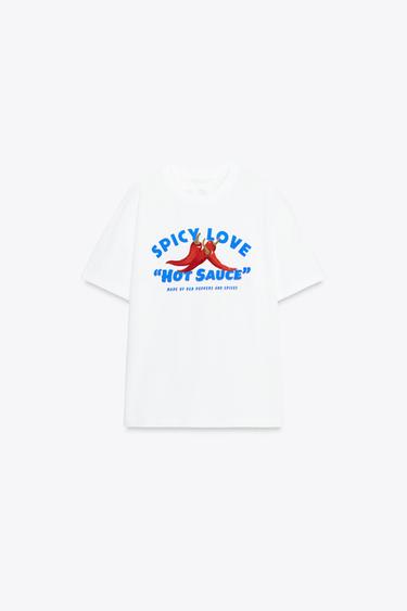 Zara TEXT PRINT T-SHIRT - White
