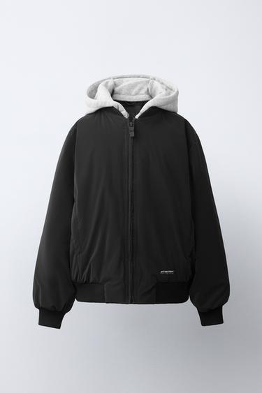 RUBBERISED BOMBER JACKET WITH DETACHABLE HOOD - Black by Zara - Image 0