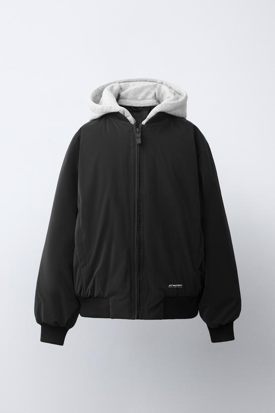 Zara RUBBERIZED BOMBER JACKET WITH DETACHABLE HOODIE - Black - Image 0