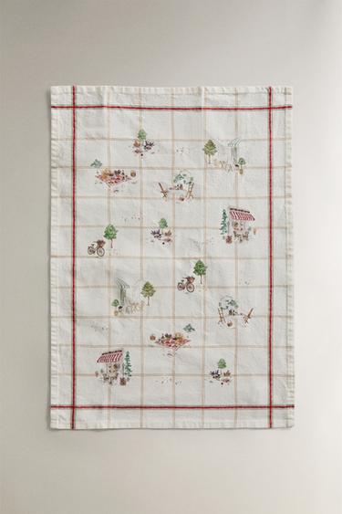 LOT TORCHONS CUISINE COTON FLEURS (LOT DE 2) - Rouge de Zara - Image 1