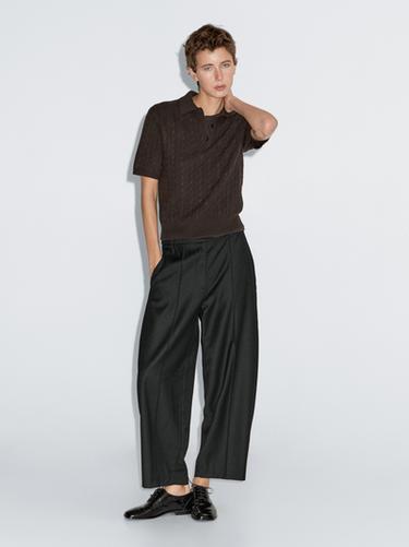 Zara Barrel fit trousers with elasticated waistband - Black - Image 0
