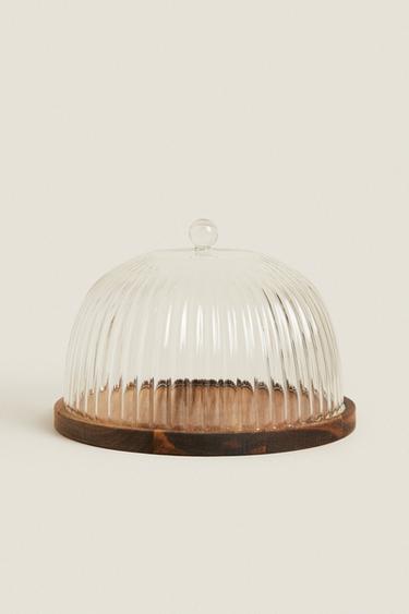 BOROSILICATE AND WOOD CAKE STAND - Transparent by Zara