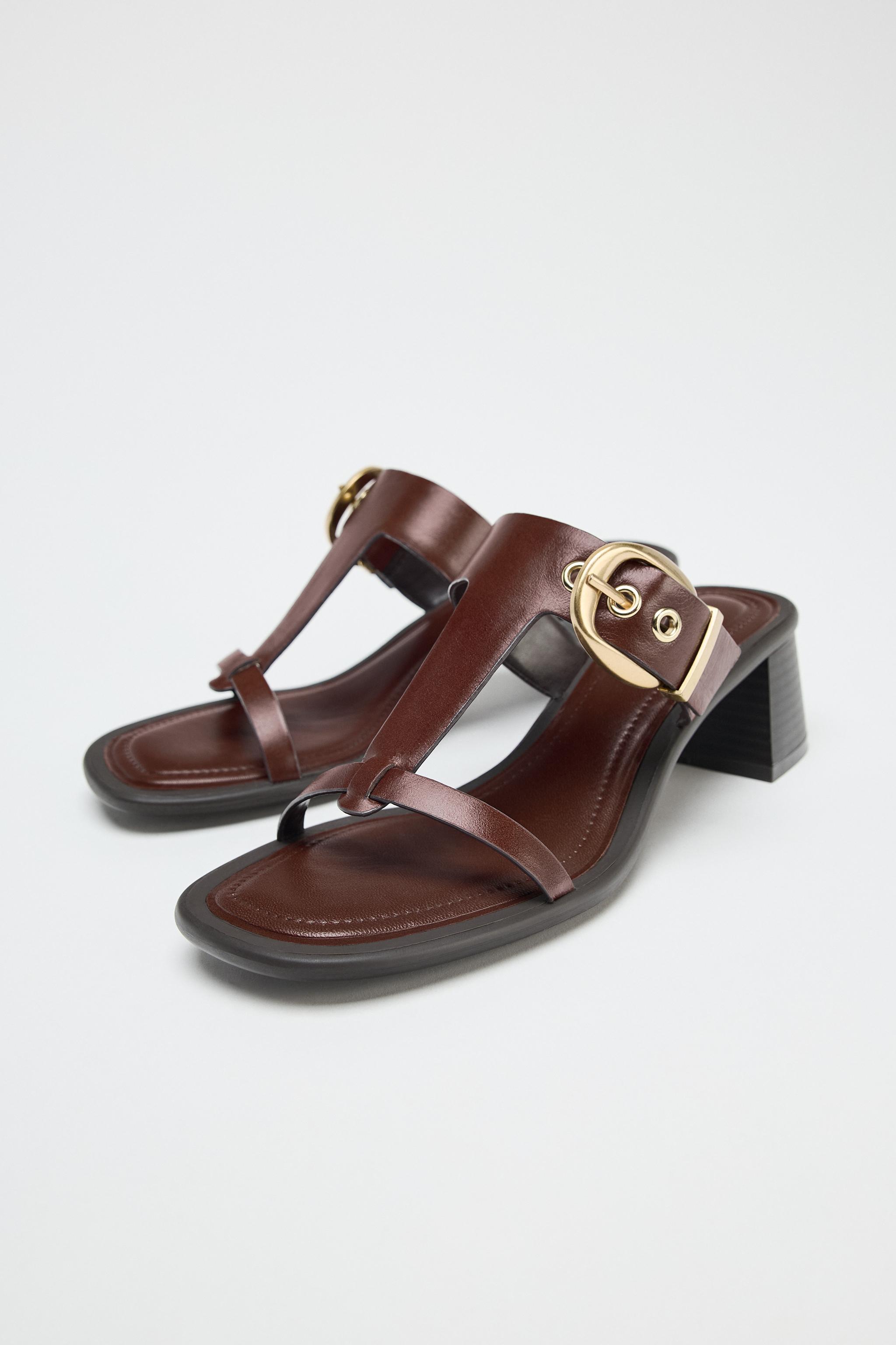 ZARA チャンキーヒール レザーサンダル 2349/510 チャンキーヒール レザーサンダル - ブラウン | ZARA Japan / 日本