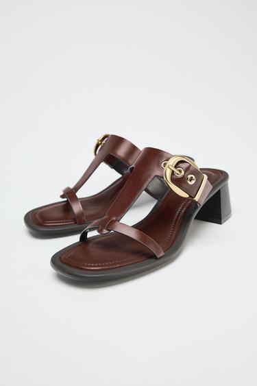 SANDALES EN CUIR À TALONS LARGES - Marron de Zara - Image 3