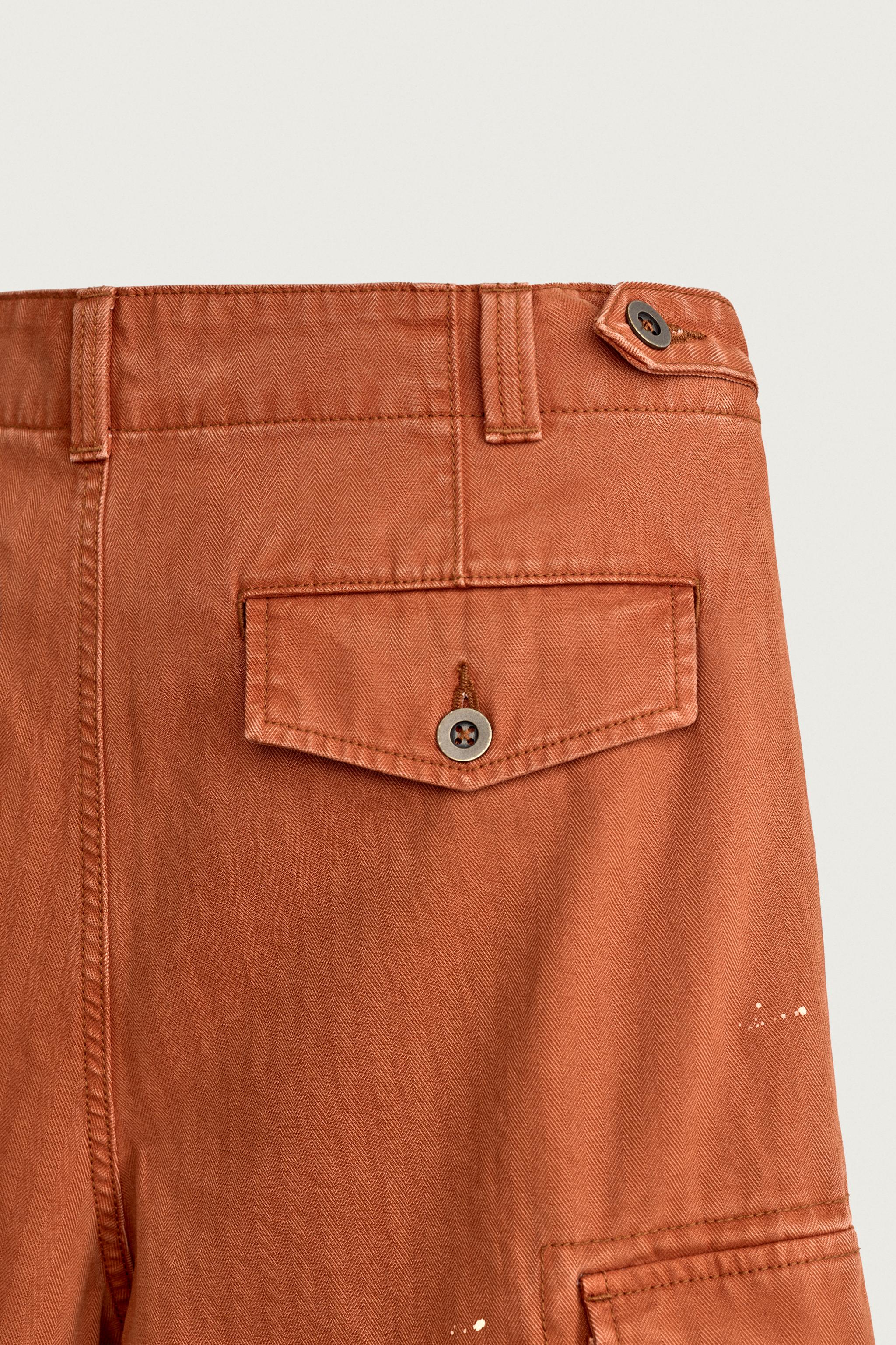 WASHED HERRINGBONE CARGO PANTS