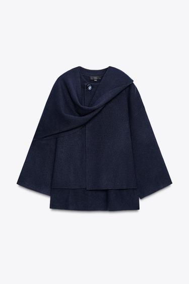 KNITTED COAT WITH SCARF - Dark navy by Zara