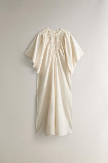 NIGHTDRESS WITH LACE TRIM SLEEVES - Ecru by Zara
