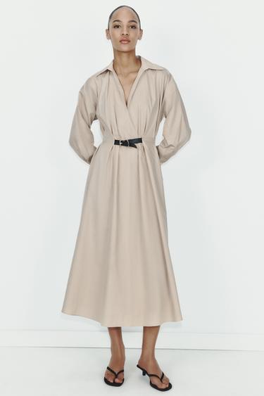 VESTIDO MIDI CINTURÓN - Beige de Zara