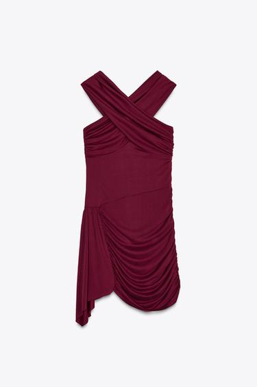 GATHERED FLOWING FABRIC DRESS - Red by Zara - Image 4