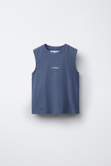Zara RAISED SLEEVELESS T-SHIRT - Mid-blue - Image 0