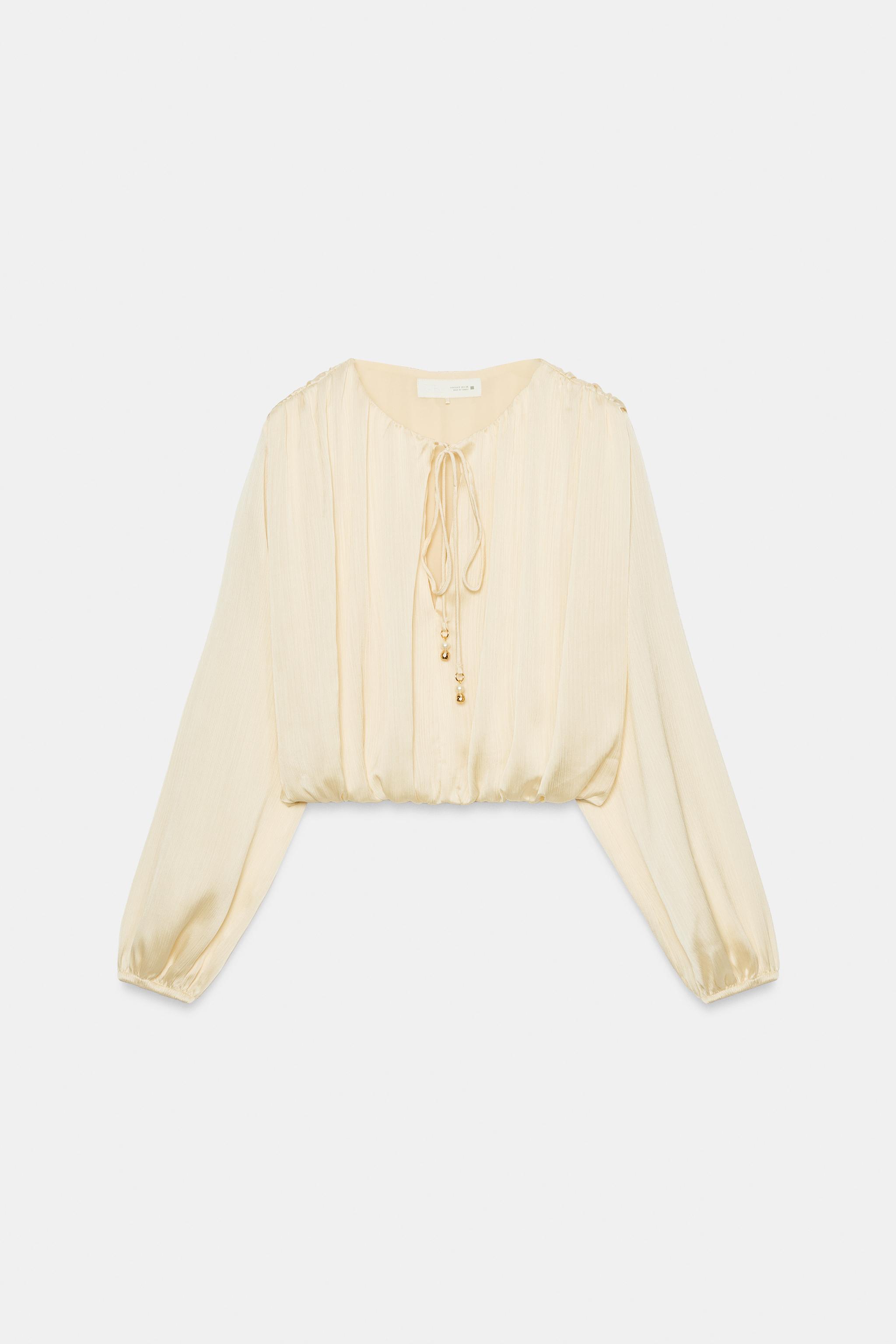 SATIN EFFECT BALLOON BLOUSE - Oyster-white | ZARA United States