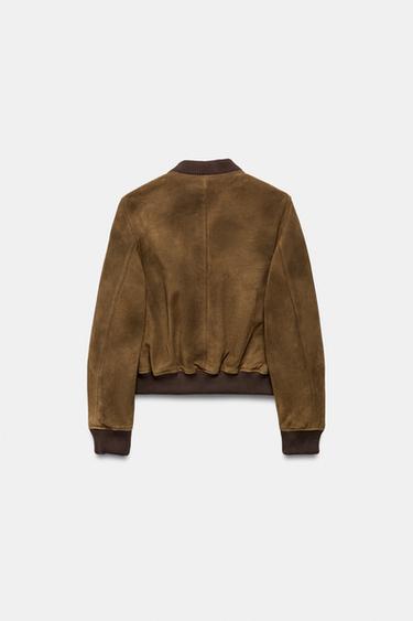 100% SUEDE LEATHER BOMBER JACKET ZW COLLECTION LIMITED EDITION - Dark khaki by Zara - Image 4