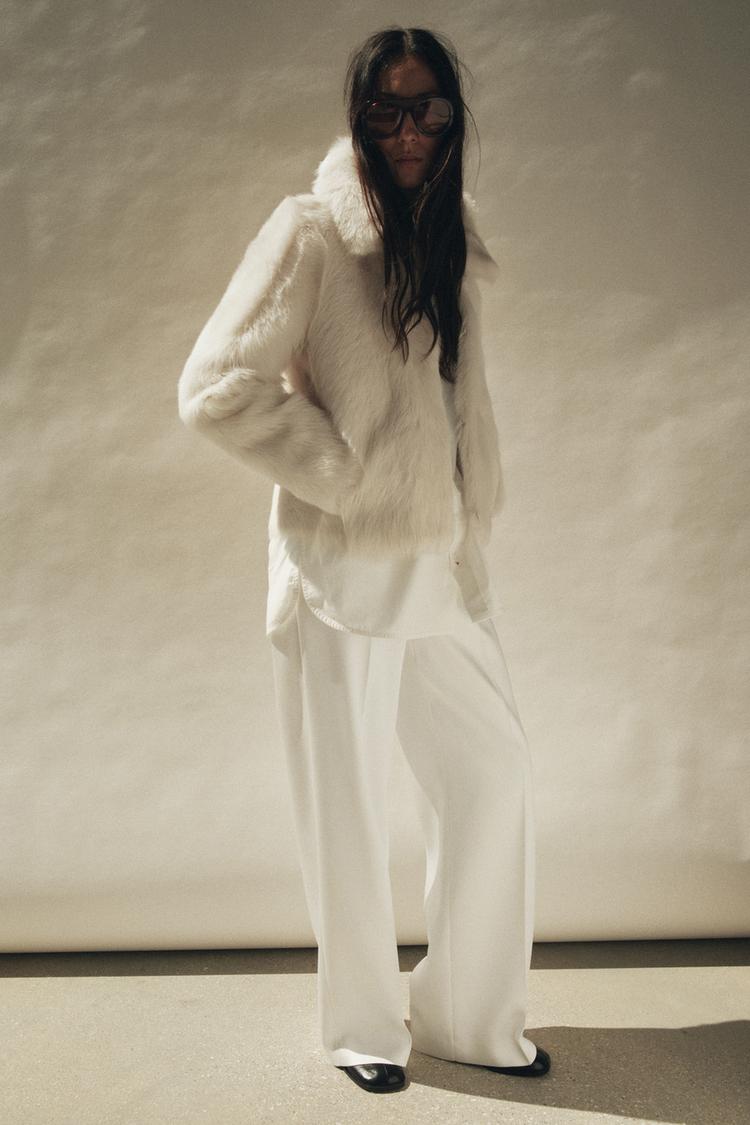 LEATHER COAT WITH SHEEPSKIN ZW COLLECTION White ZARA United