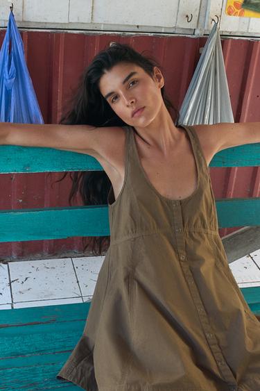 WASHED POPLIN DRESS - Dark khaki by Zara