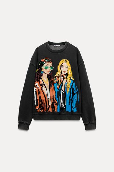 ТОЛСТОВКА С ПРИНТОМ «ДЕВУШКА» — ЧЕРНЫЙ от Zara — изображение 0