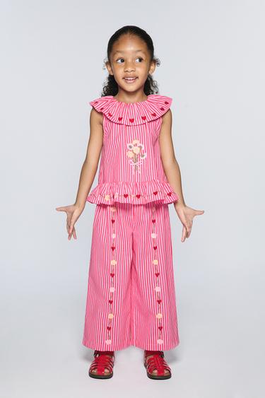 ტოპი ზოლიანი ნაქარგები SISSEL EDELBO X ZARA KIDS - Zara-ს Fuchsia