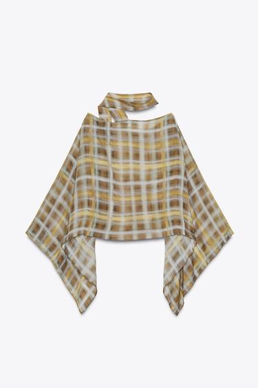 CAPE À CARREAUX FOULARD - Kaki de Zara - Image 6