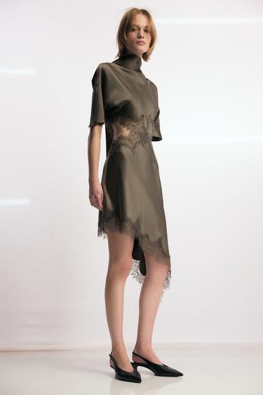 ZW COLLECTION LACE SATIN DRESS - Mink by Zara - Image 0