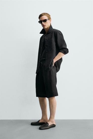 STRIPED JACQUARD FLOWING BERMUDA SHORTS - Black by Zara - Image 3