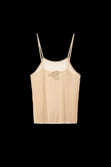 FLORAL EMBROIDERED KNITTED TOP - Ecru / Marl by Zara - Image 0
