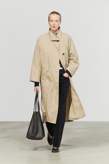 High neck 100% cotton trench coat — Light beige 1