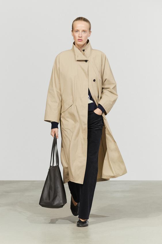 Zara 100% Cotton High-Neck Trench Coat - Light beige - Image 0