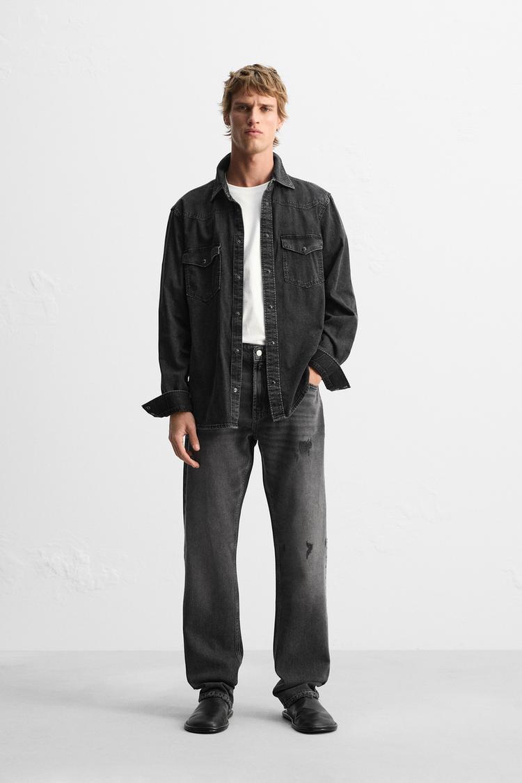 RIPPED STRAIGHT FIT JEANS - Black | ZARA United States