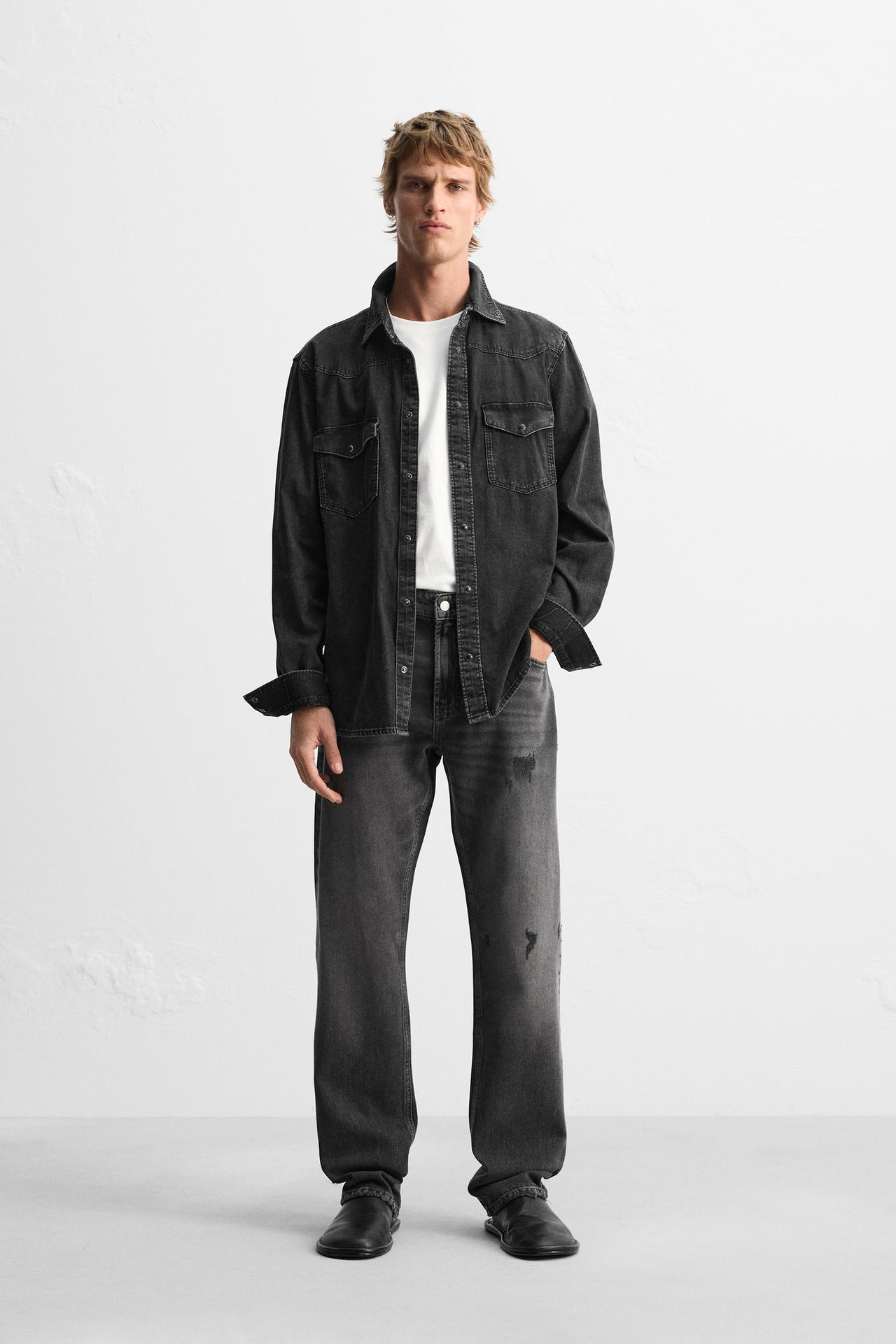 STRAIGHT FIT RIP JEANS - Black by Zara