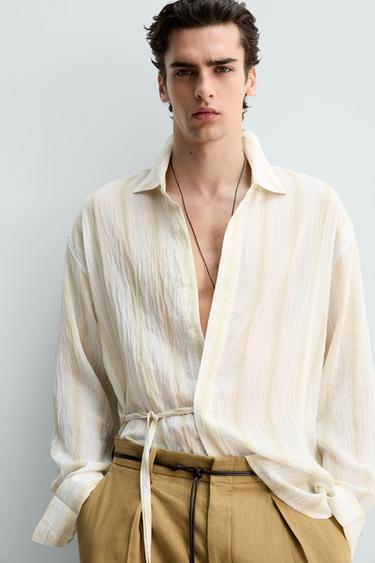 Zara FLOWY BOW SHIRT - Oyster-white