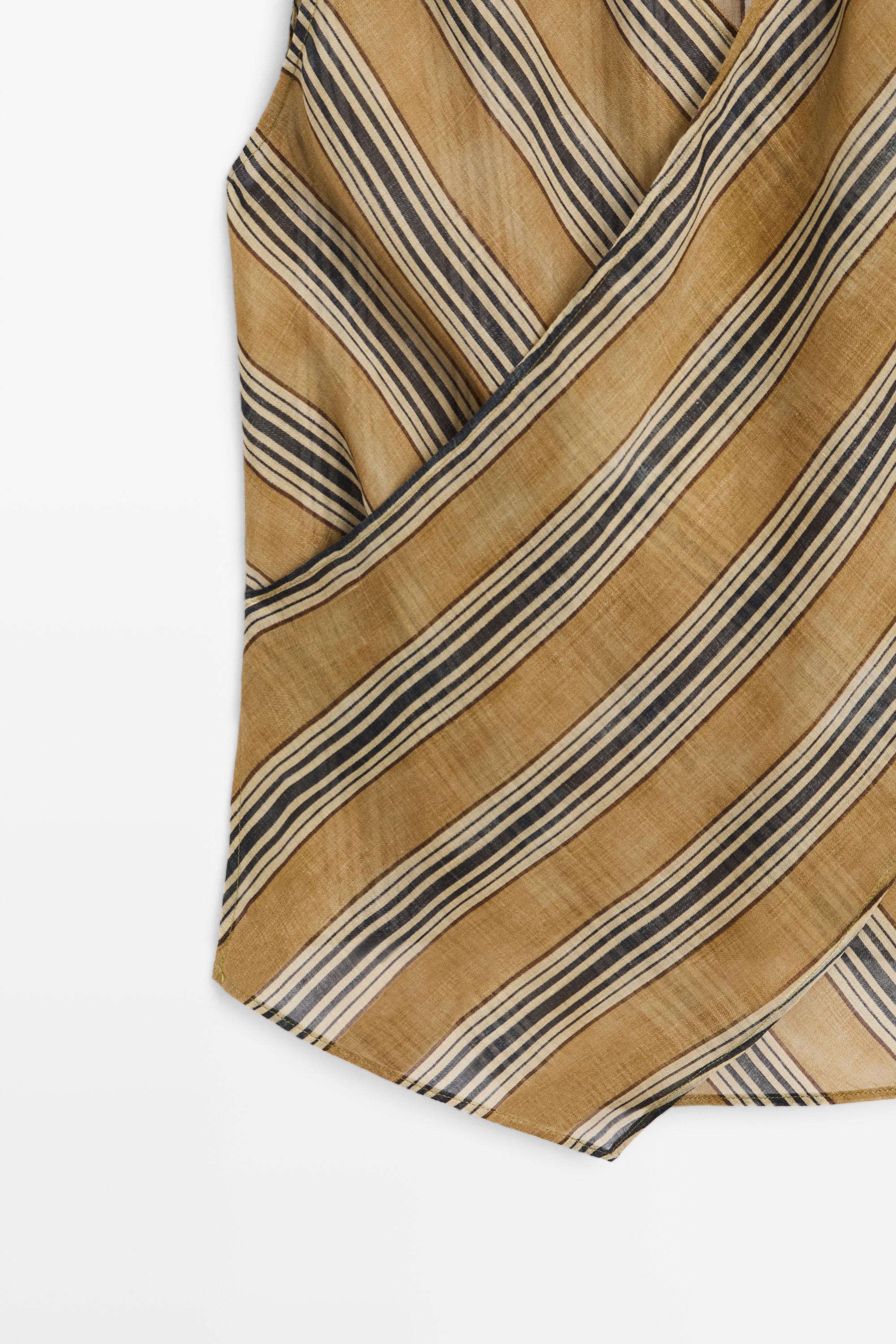 Flowing striped ramie blend wrap top