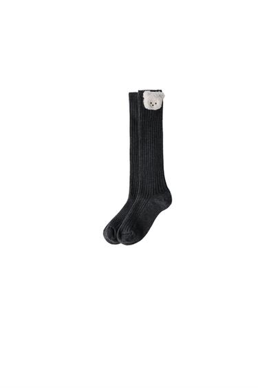 Zara LONG RIBBED SOCKS WITH ANIMAL DETAIL - Anthracite grey