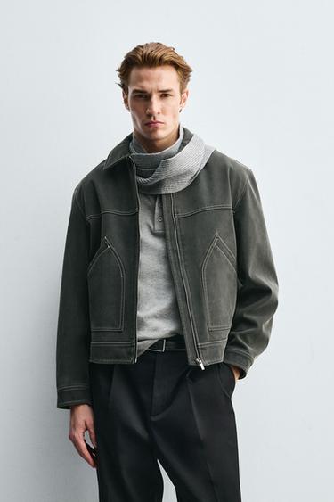 جاكيت بتأثير جلد سويدي عتيق - رمادي داكن by Zara