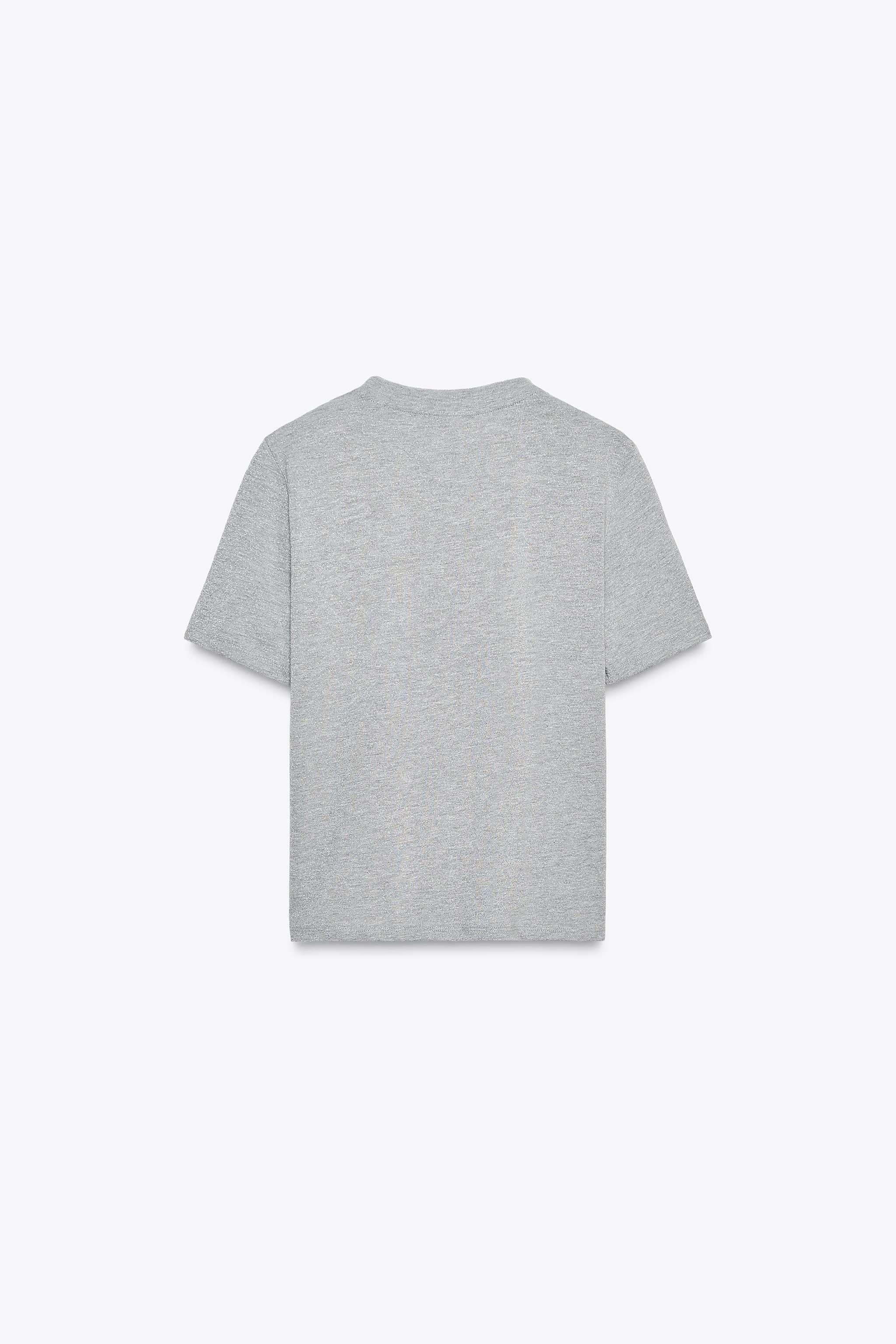 METALLIC THREAD TEXT T-SHIRT - Gray marl | ZARA Canada