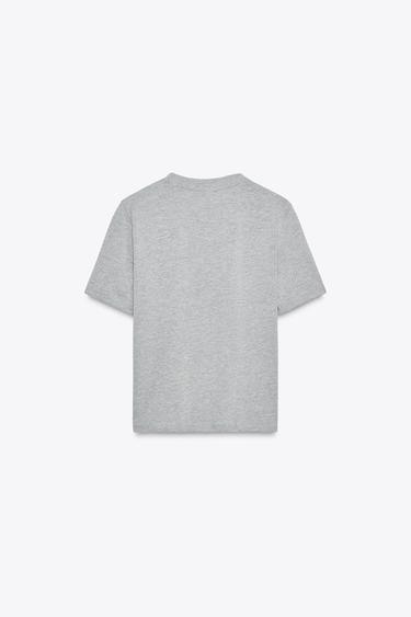 T-SHIRT INSCRIPTION FIL MÉTALLISÉ - Gris chiné de Zara - Image 4