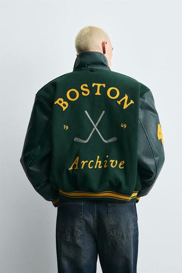 CAZADORA BOMBER COMBINADO - Verde de Zara