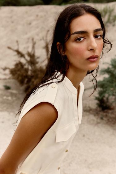 MIDI DRESS WITH BELT LOOPS IN A LINEN BLEND - Ecru by Zara - Image 2