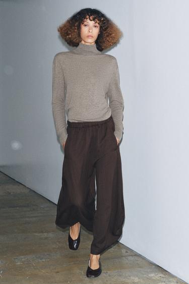 بنطلون بملمس واسع ZW COLLECTION - بني الخاص بـ Zara