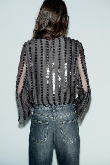 SEQUINNED BODYSUIT - Charcoal grey by Zara - Image 4